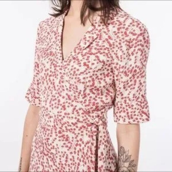 GANNI Goldstone Printed Crepe Wrap Dress, Size Eu 36/US 2-4 - Picture 3 of 11